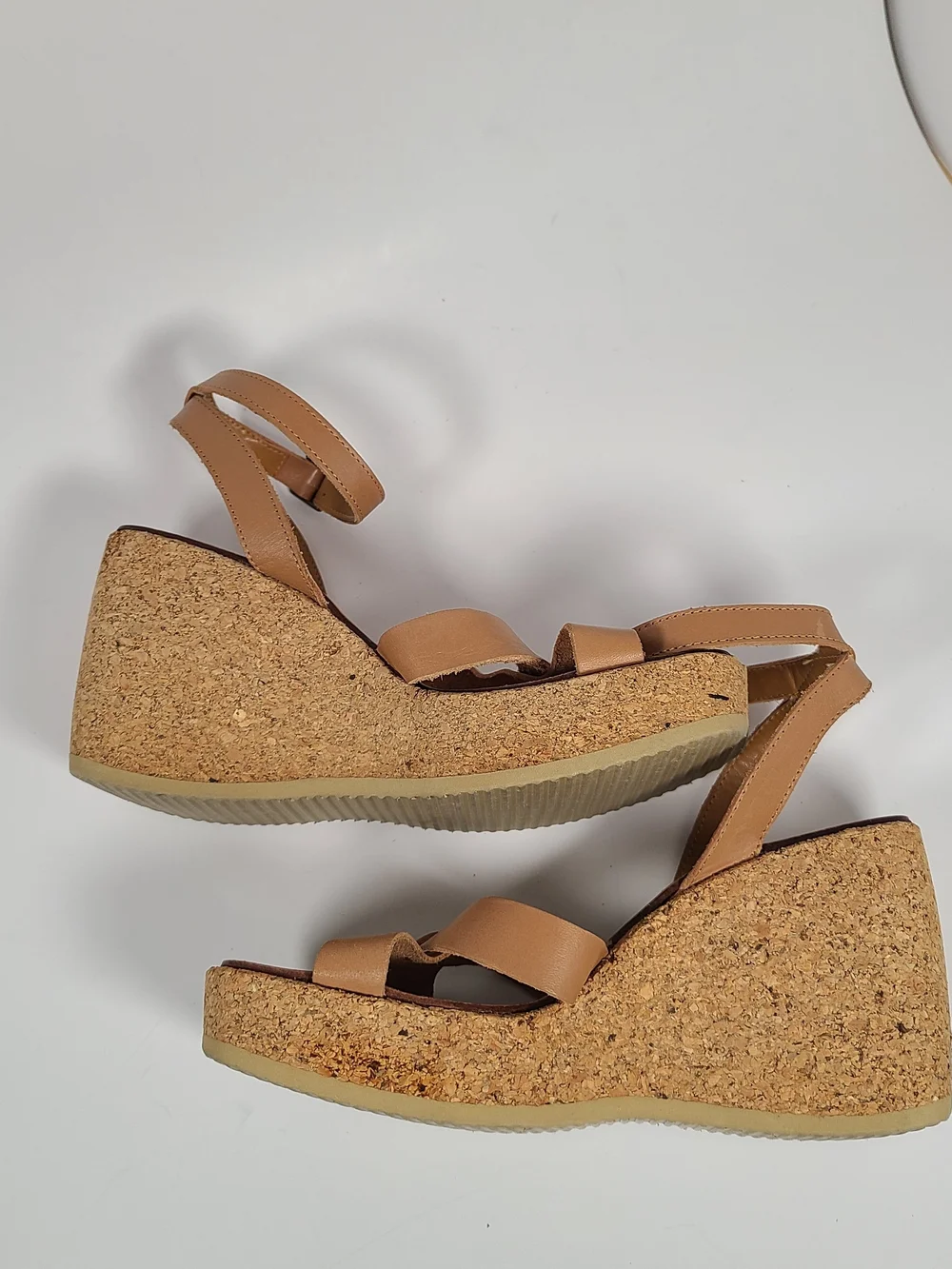 Vintage Zara Tan Leather Cork Platform Wedge Sandals Y2K Size 36